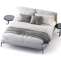 Modern Double Bed Bedding With Linen Pillows Throw Blanket And Side Table 3d model
