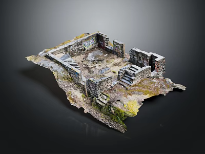 Ancient Ruins Model Scene With Stone Walls Steps And Grass Details 3d model