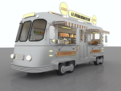 Commercial Outdoor Mobile Food Cart With Logo City Mobile Coffee Service And Fresh Food 3d model