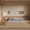 Japanese Style Bedroom Interior With Wooden Sliding Doors Beige Walls And Platform Bed