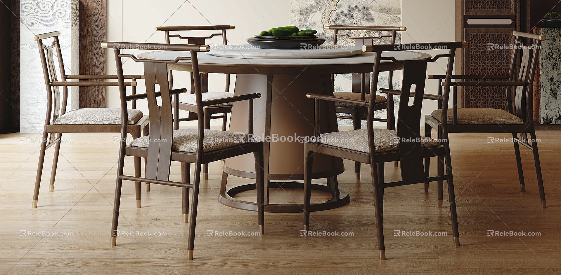 New Chinese Dining Table and Chair Set Round Dining Table and Chair 3d model