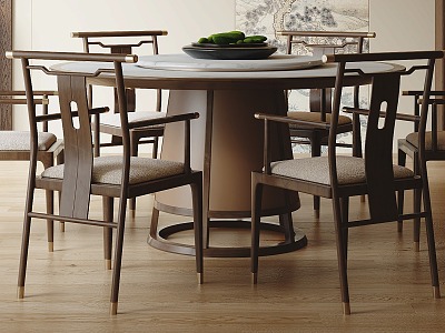 New Chinese Dining Table and Chair Set Round Dining Table and Chair 3d model