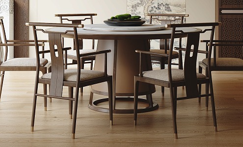 New Chinese Dining Table and Chair Set Round Dining Table and Chair 3d model