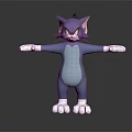 Blue Animated Tom Cat Character With White Paws Angry Expression Arms Outstretched