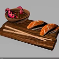 Fresh Salmon Sushi And Octopus In Bowl With Chopsticks On Wooden Board