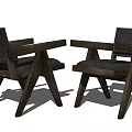 Modern Accent Chairs With Wooden Frame Armrests And Black Leather Cushions Cross Leg Design