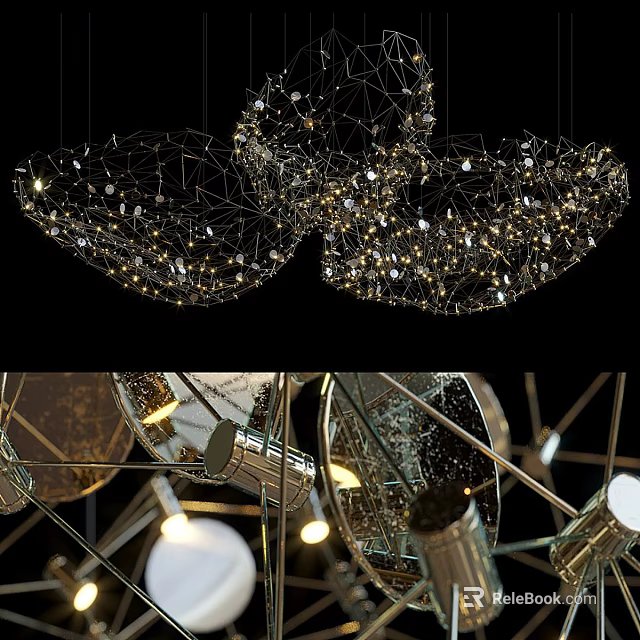 Modern Artistic Chandelier With Geometric Mesh Design And Sparkling Light Accents 3d model 