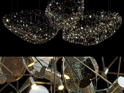Modern Artistic Chandelier With Geometric Mesh Design And Sparkling Light Accents 3d model