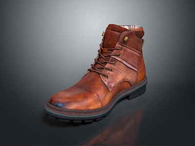 Men's Brown Leather Boots With Classic Design And Lace Up Details 3d model