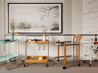 Commercial Wheeled Service Carts with Various Wooden Metal Designs for Dining Hospitality Use 3d model