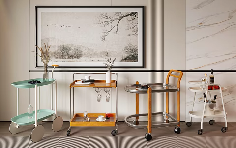 Modern dining car trolley rack combination 3d model