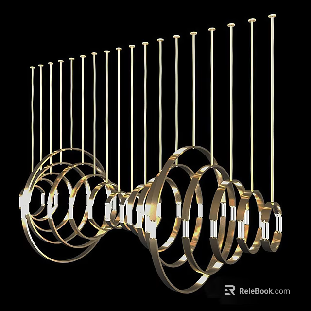 Modern Elegant Chandelier With Golden Circular Rings Hanging From Ceiling 3d model 