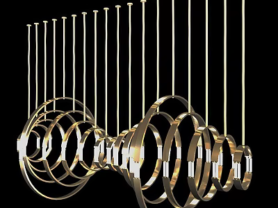 Modern Elegant Chandelier With Golden Circular Rings Hanging From Ceiling 3d model