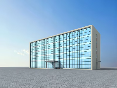 Modern Office Building With Glass Curtain Wall Blue Sky Background And Paved Square 3d model