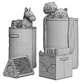 Cactus Patterned Storage Basket With White Base And Stuffed Toy Horse 3d model