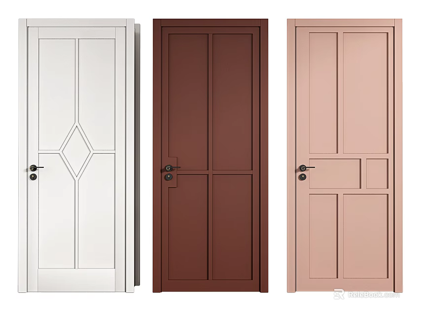 White Brown Pink Hinged Doors With Modern Panel Designs For Home Interiors 3d model