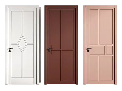 White Brown Pink Hinged Doors With Modern Panel Designs For Home Interiors 3d model