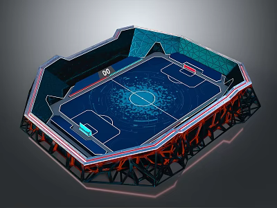 Octagonal Stadium Interior Design With Blue Court And Red Black Frame Structure 3d model