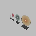 Colorful Decorative Discs On Black Stands With White Background Arrangement