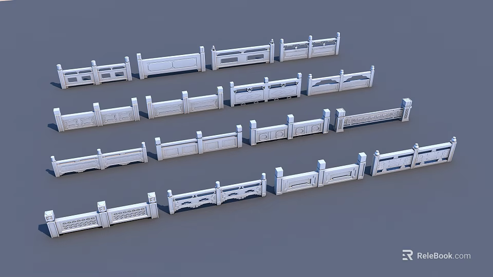 White Decorative Fence With Various Patterns And Different Design Styles For Outdoor Use 3d model