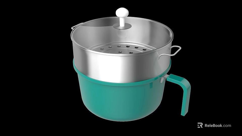 Practical Kitchen Steamer with Silver Tray Green Body Handle and White Knob 3d model