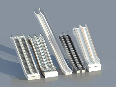 Various Modern Escalator Models With Different Structural And Stylish Design Features 3d model