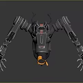 Mechanical Robot Character With Black Body Blue Head Red Yellow Core And Mechanical Arms