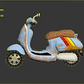 Light Blue Vintage Scooter With Brown Seat Orange Patterns And Yellow Red Stripes