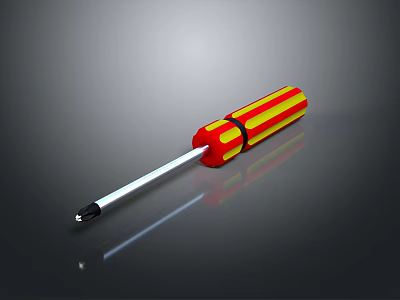 Professional Hardware Tool Screwdriver with Red and Yellow Striped Handle and Metal Shaft 3d model