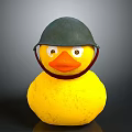 Playful Yellow Rubber Duck Wearing Green Helmet as Daily Life Essential