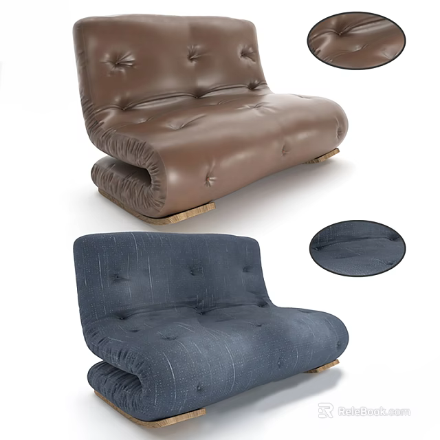 Modern Tufted Two Seater Sofa With Leather And Fabric Upholstery Designs 3d model 