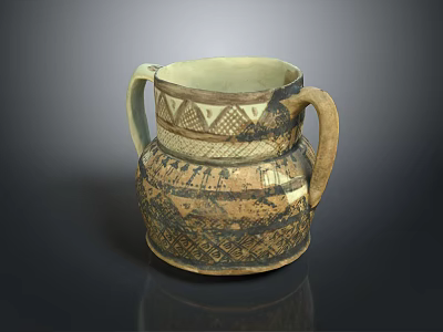 Artistic Intricately Carved Traditional Pottery Jar With Two Handles And Detailed Geometric Decorations 3d model