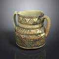 Artistic Intricately Carved Traditional Pottery Jar With Two Handles And Detailed Geometric Decorations
