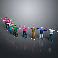 Group of People Standing in Line Stretching Arms With Gray Background and Floor Reflections