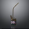 Artistic Decorative Container Featuring Pink Floral Pattern And Gold Metal Pipe