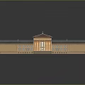 Classical Building Scenery With Symmetric Design Columns Roof And Brick Yellow Exterior Reflections