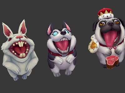 Game Movie Animated Characters Playful Rabbit Husky Crown Pug Open Mouth Expressions 3d model