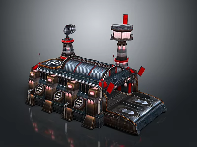 Futuristic Sci Fi Base Structure With Tower Antenna Glowing Lights And Metallic Panels 3d model