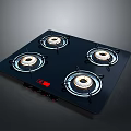 Modern Four Burner Gas Stove With Black Ceramic Glass Surface And Control Knobs 3d model