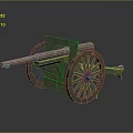Historical Ancient Cannon With Green Barrel And Wooden Wheels Design