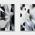 Abstract Painting With Black And White Geometric Shapes Two Panel Modern Artwork 3d model