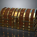 Vintage Brown Wooden Storage Chest With Brass Rivets Metal Decorations And Lock