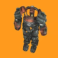 Game And Movie Robot Character With Black Red Armored Combat Style Design On Orange Background
