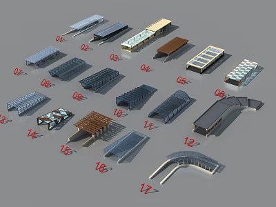 Various Modern Building Canopies With Diverse Shapes And Structures 3d model