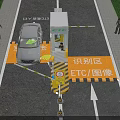 Functional Building Exterior Wall With Vehicle Recognition System Barrier Gate Car And Pedestrians