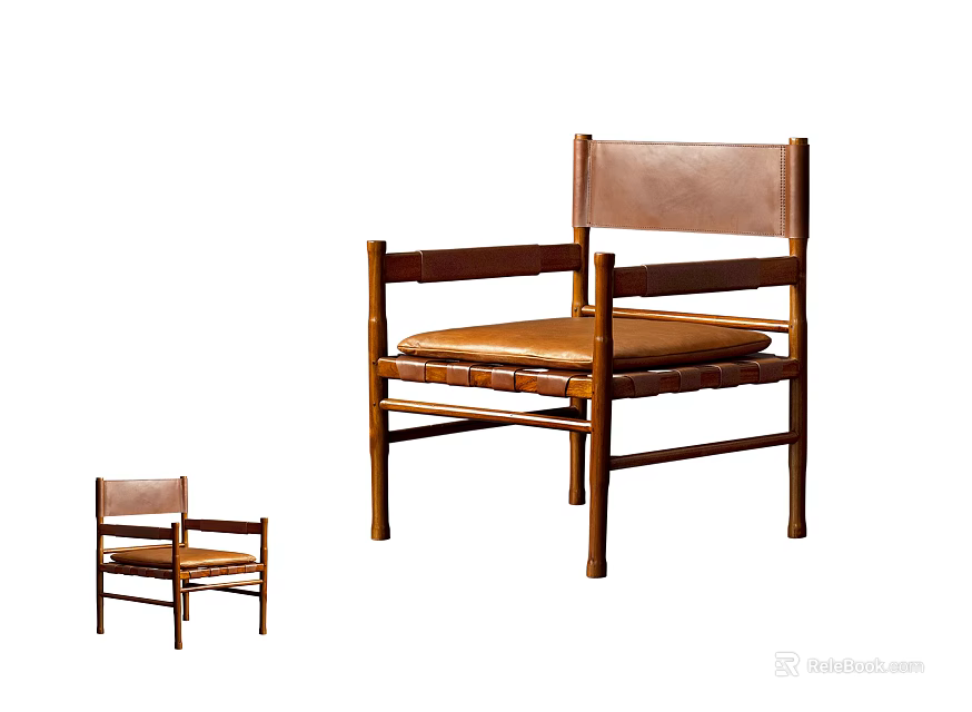 Sleek Lounge Chair With Wooden Frame Leather Upholstery And Armrest Design 3d model 