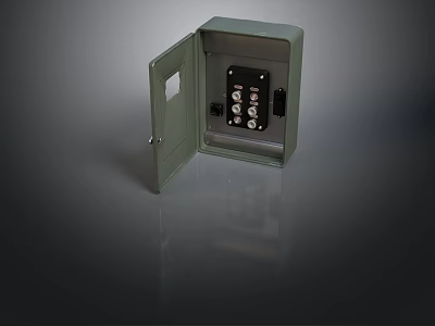Green Electrical Equipment Distribution Box With Open Door And Internal Circuit Breakers 3d model