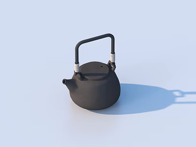 Black Cast Iron Teapot With Curved Handle And Spout On Light Blue Background 3d model