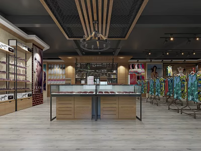 Modern Clothing Store Interior With Display Shelves Glass Counter And Hanging Clothes 3d model