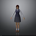 A Woman in School Uniform Wearing White Shirt Dark Blue Vest and Gray Pleated Skirt